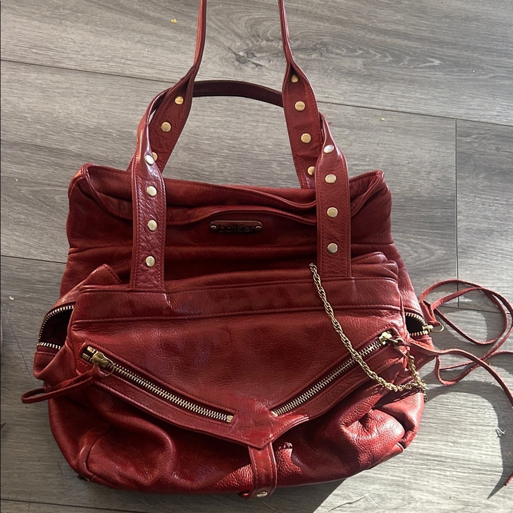 BOTKIER Red Burgundy Genuine Leather Tote Bag